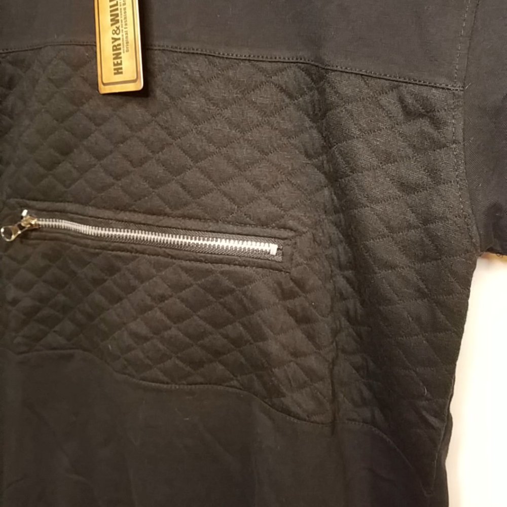 Henry & William Black Short Sleeve Hoodie T-Shirt with Zipper Across Chest - Picture 5 of 8